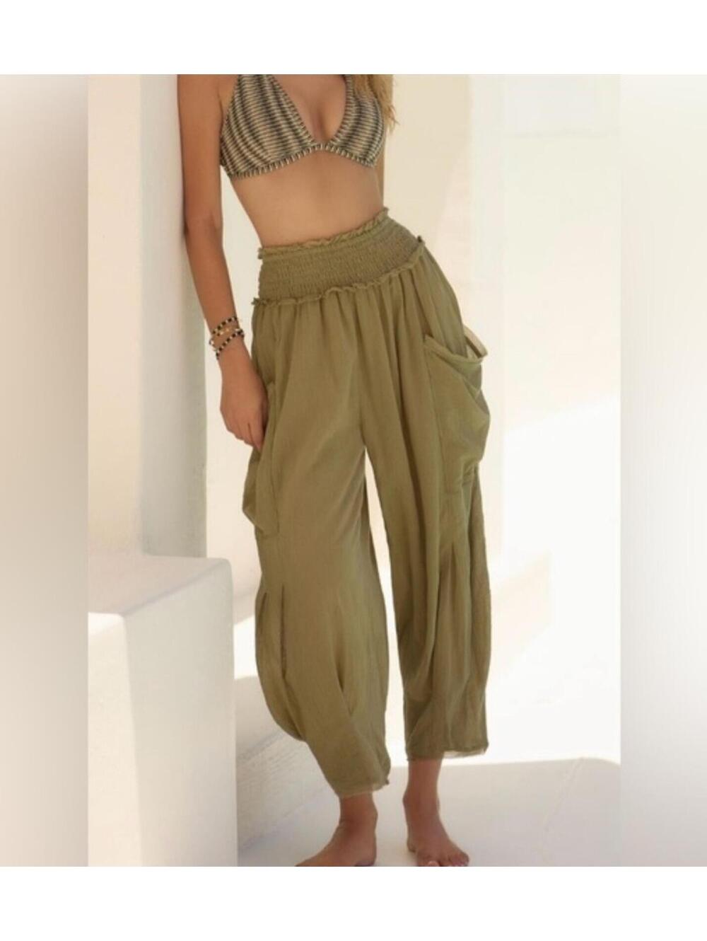 Anthropologie Balloon Pants Women's XS Cargo Pockets Cotton Boho Barrel Leg
